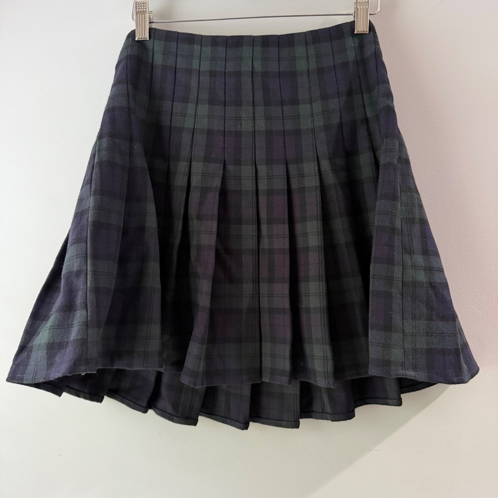 Brandy Melville Dana Skirt Womens OS Green Blue Plaid Pleated Mini Excellent